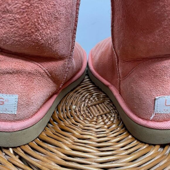 UGG Classic‎ Short 5825 Leather Sheepskin Lined Winter Boots Pink Coral Orange 7 - Picture 5 of 9